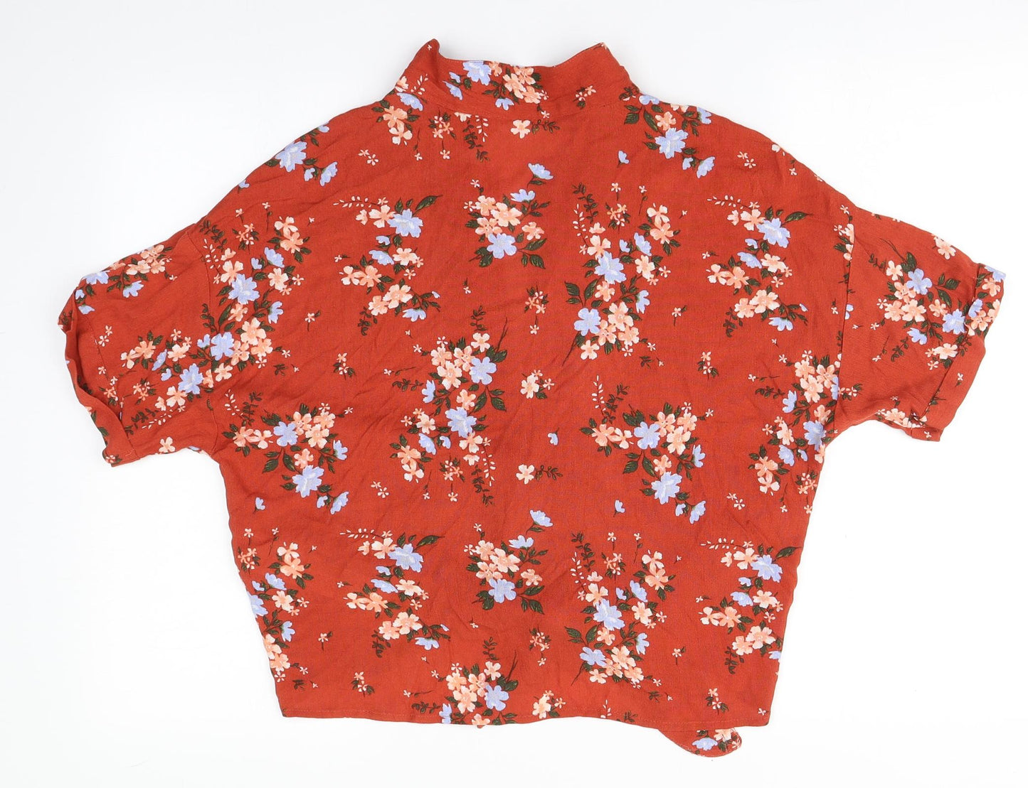 Springfield Womens Red Floral Viscose Basic Button-Up Size 12 Collared