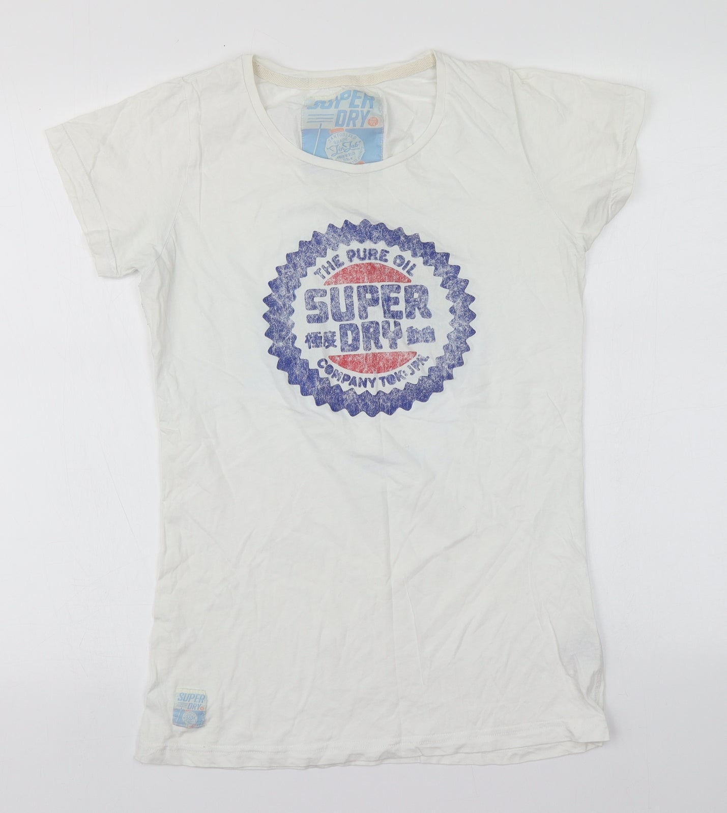 Superdry Womens White  Cotton Basic T-Shirt Size L Round Neck