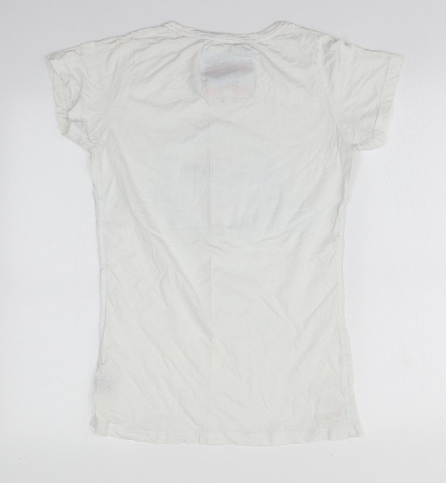 Superdry Womens White  Cotton Basic T-Shirt Size L Round Neck