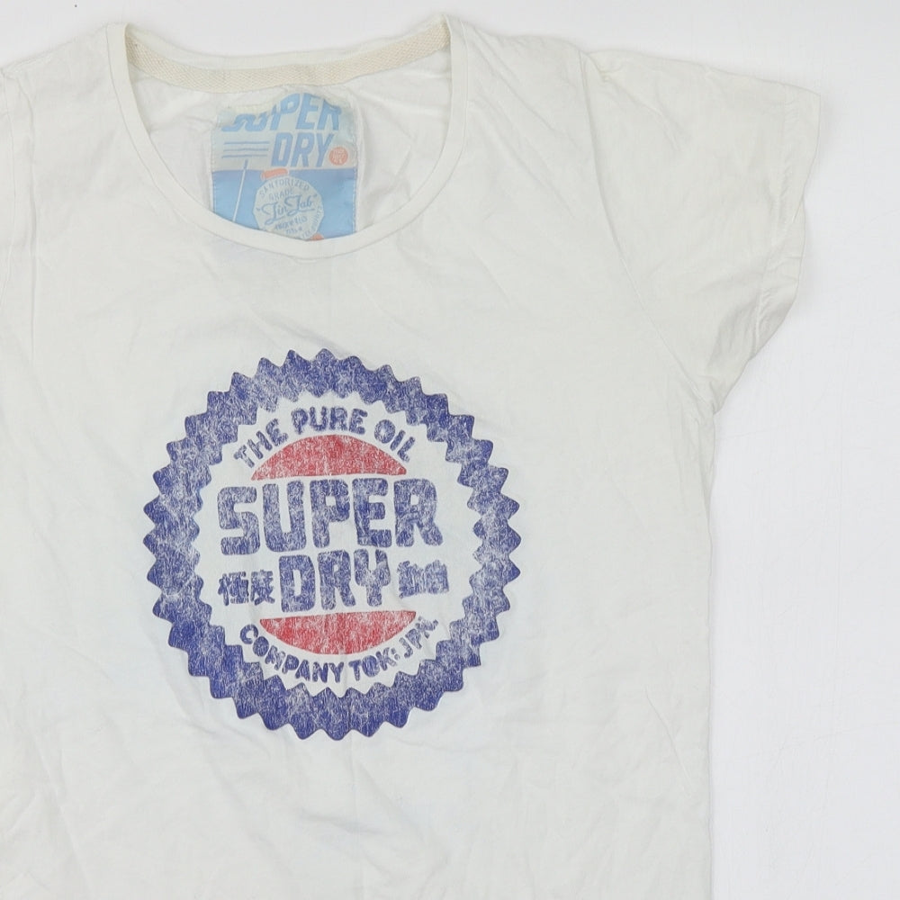 Superdry Womens White  Cotton Basic T-Shirt Size L Round Neck