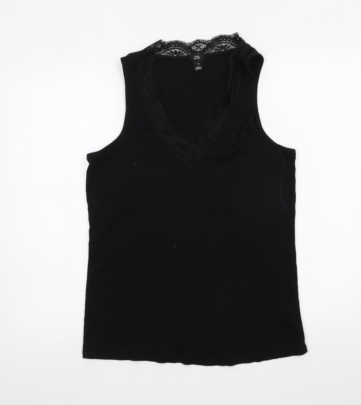 River Island Womens Black  100% Cotton Basic Blouse Size 16 V-Neck