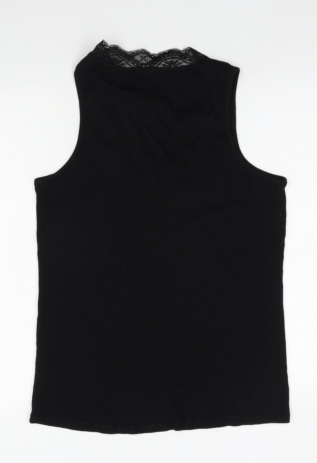 River Island Womens Black  100% Cotton Basic Blouse Size 16 V-Neck