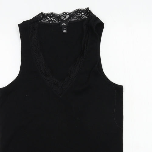 River Island Womens Black  100% Cotton Basic Blouse Size 16 V-Neck