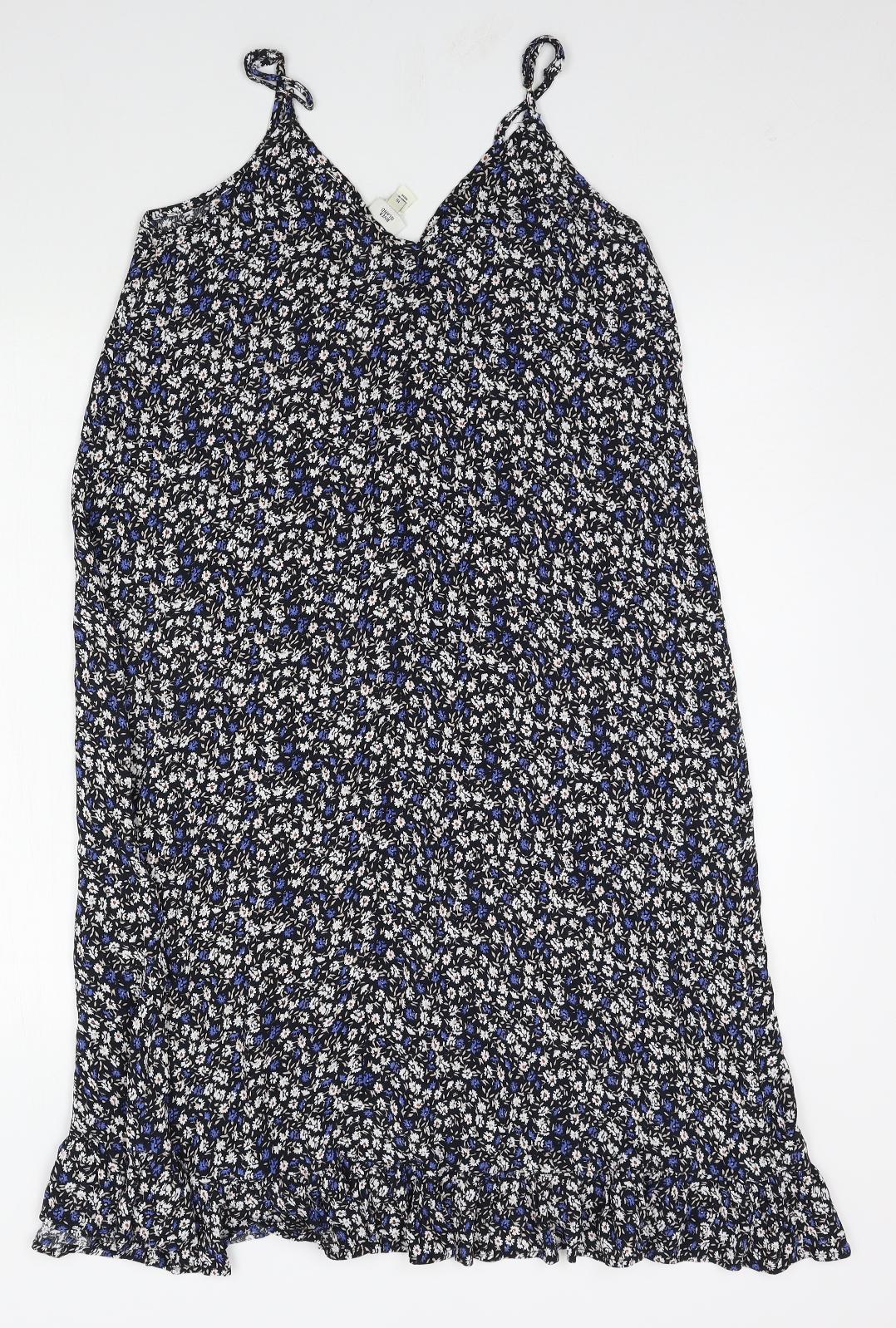 River Island Womens Blue Floral Viscose A-Line  Size 16  V-Neck