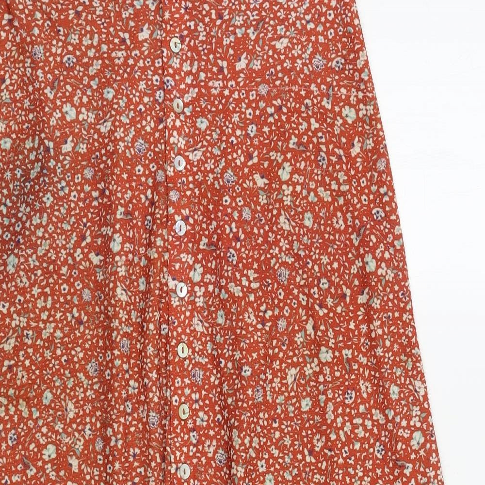 Pull & Bea Womens Orange Floral Viscose A-Line Skirt Size S