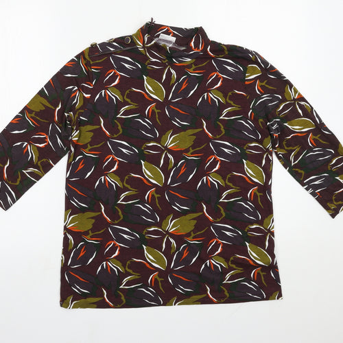 Damart Womens Brown Floral Viscose Basic Blouse Size 14 High Neck