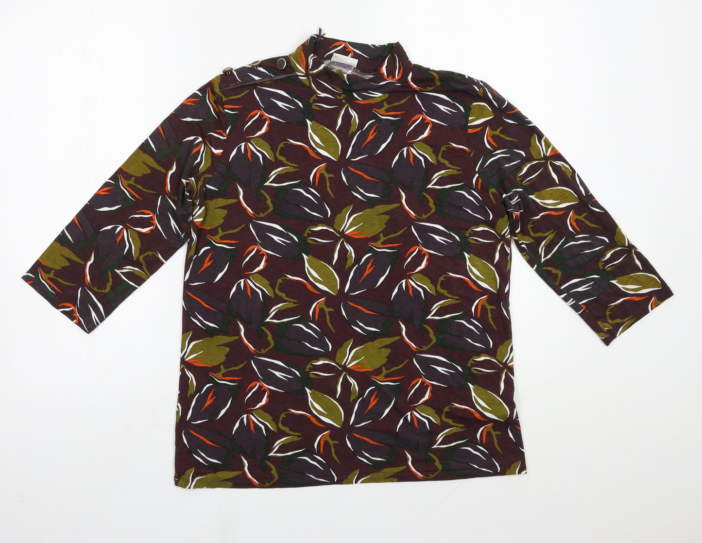 Damart Womens Brown Floral Viscose Basic Blouse Size 14 High Neck