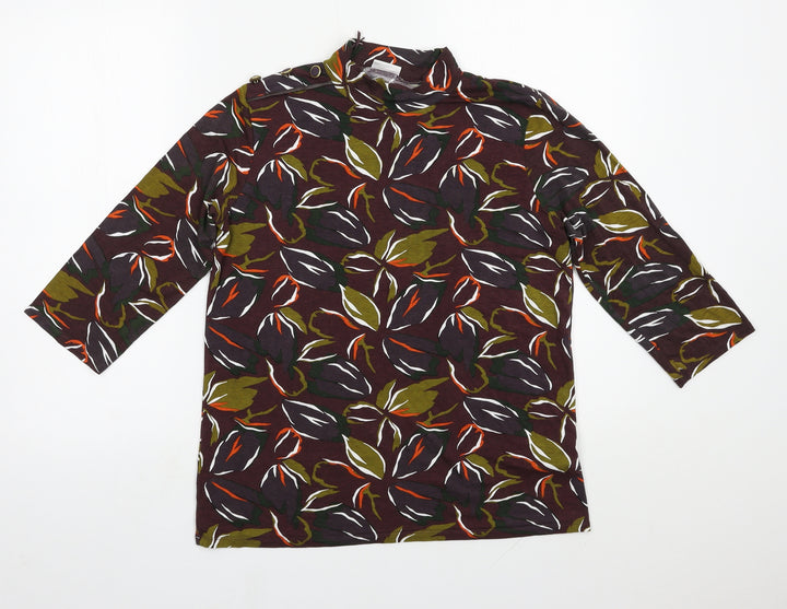 Damart Womens Brown Floral Viscose Basic Blouse Size 14 High Neck