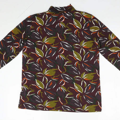 Damart Womens Brown Floral Viscose Basic Blouse Size 14 High Neck