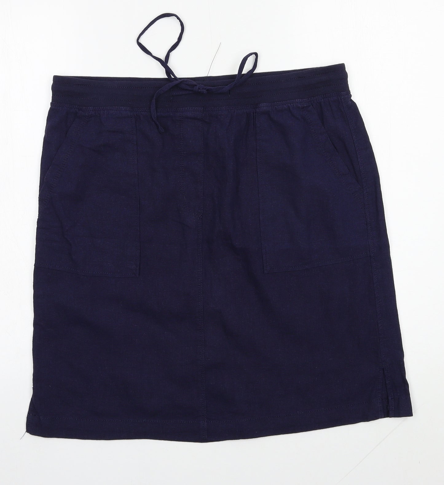 M&S Womens Blue  Linen A-Line Skirt Size 14