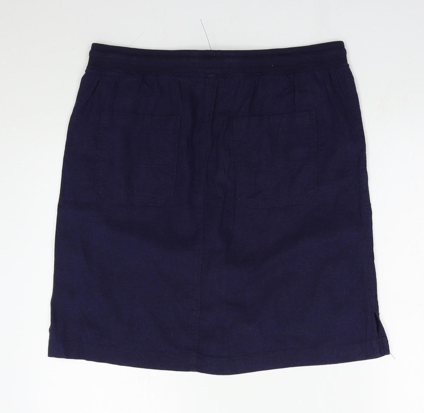 M&S Womens Blue  Linen A-Line Skirt Size 14