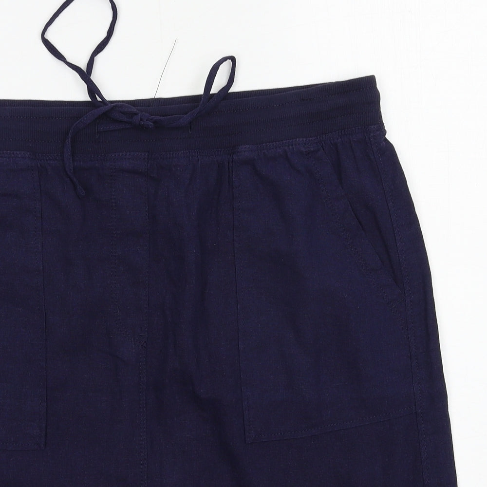 M&S Womens Blue  Linen A-Line Skirt Size 14
