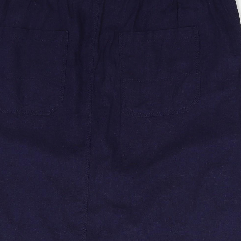 M&S Womens Blue  Linen A-Line Skirt Size 14