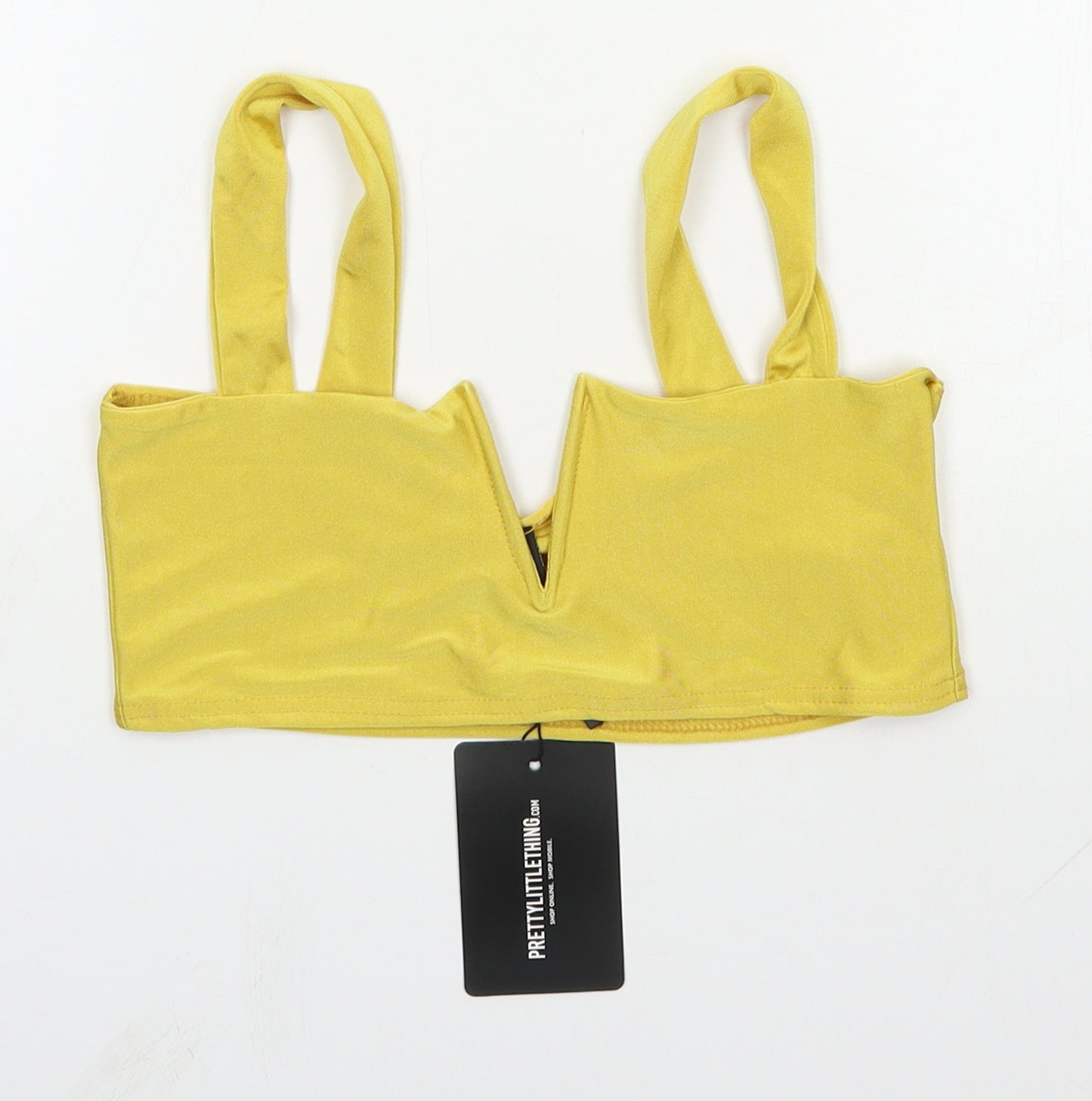 PRETTYLITTLETHING Womens Yellow  Polyester Basic Blouse Size 12 Square Neck