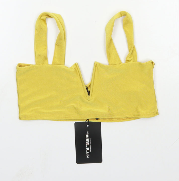 PRETTYLITTLETHING Womens Yellow  Polyester Basic Blouse Size 12 Square Neck