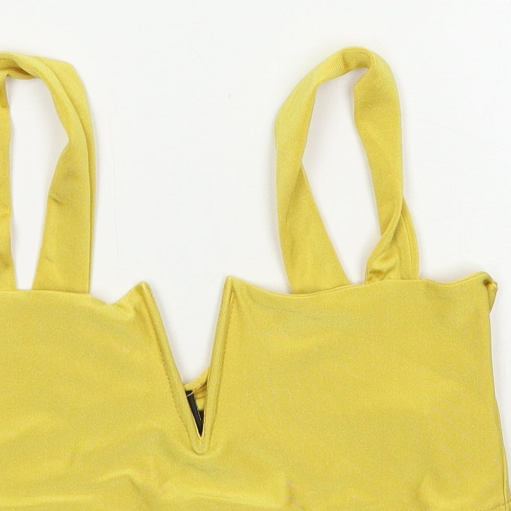 PRETTYLITTLETHING Womens Yellow  Polyester Basic Blouse Size 12 Square Neck