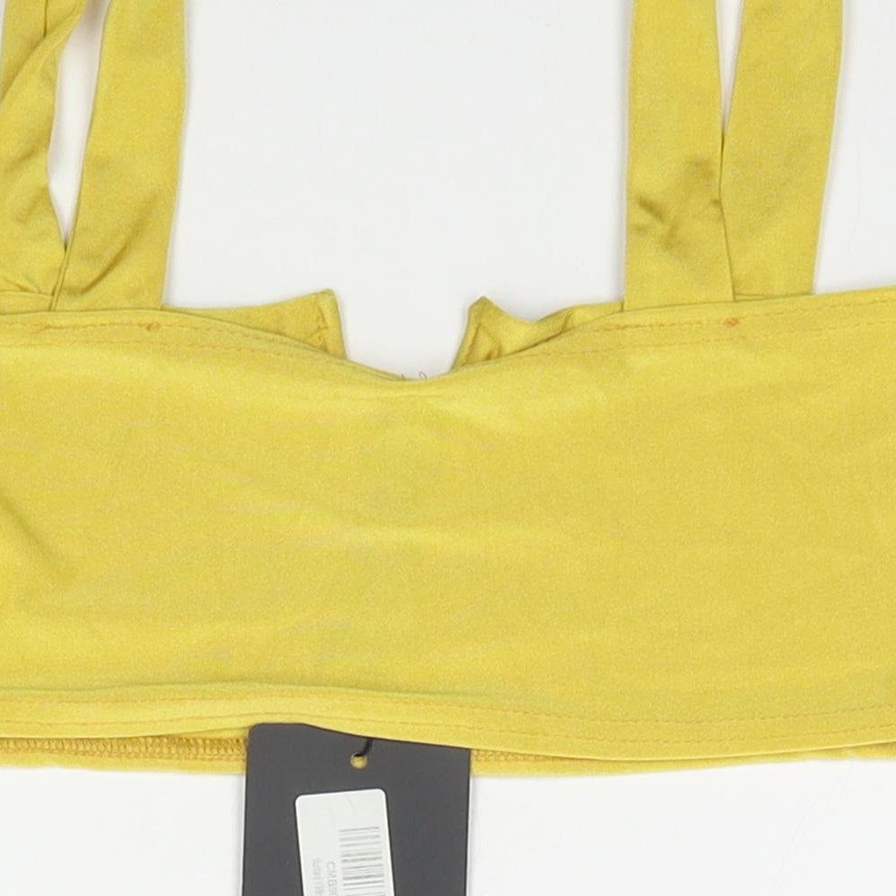 PRETTYLITTLETHING Womens Yellow  Polyester Basic Blouse Size 12 Square Neck