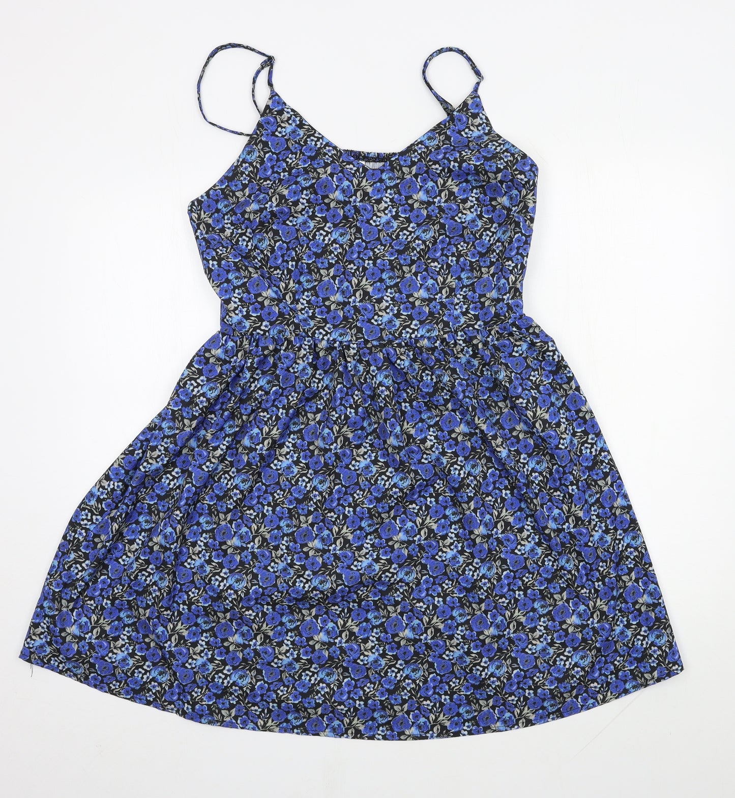 SheIn Womens Blue Floral Polyester A-Line  Size L  V-Neck