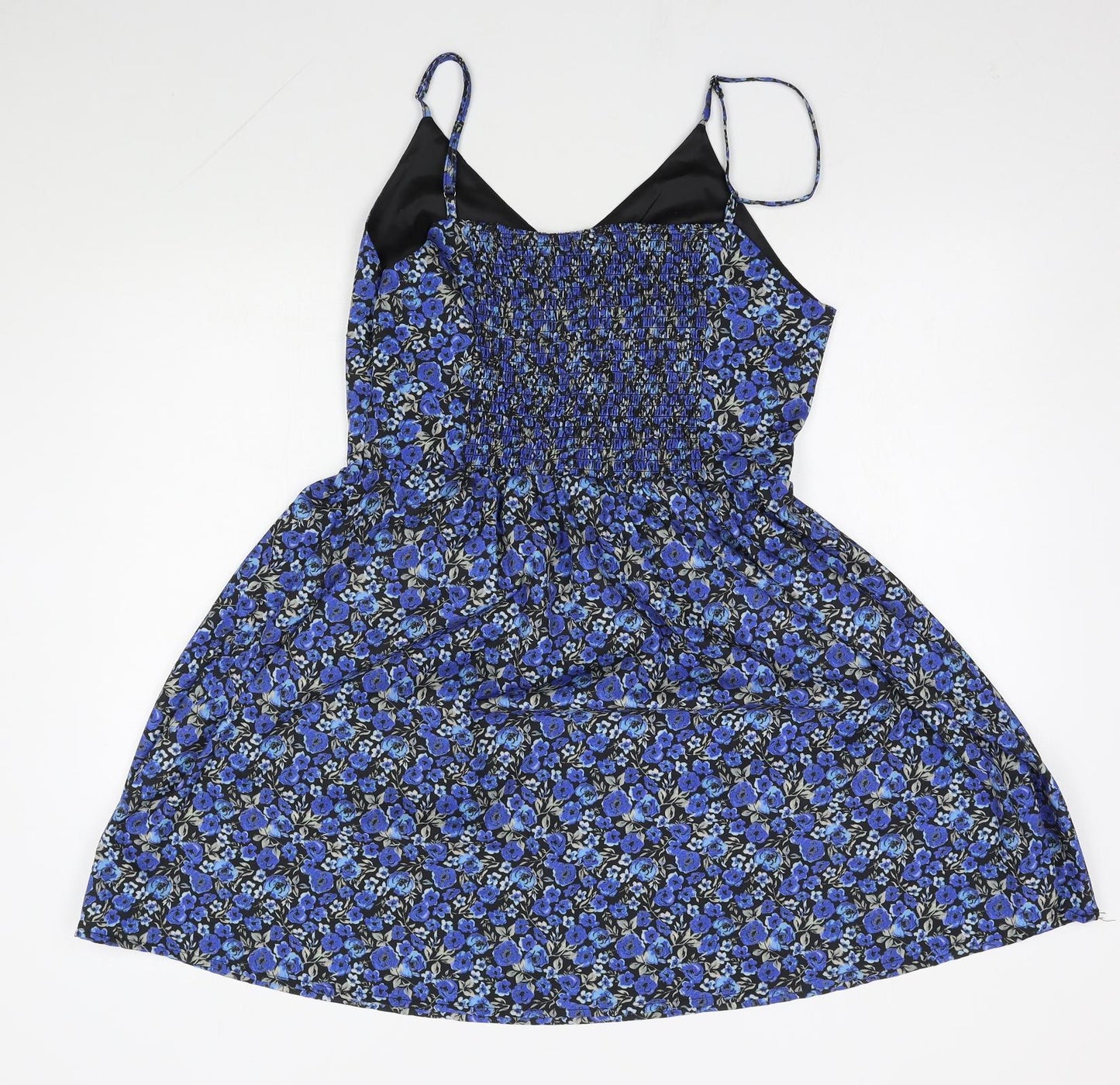 SheIn Womens Blue Floral Polyester A-Line  Size L  V-Neck