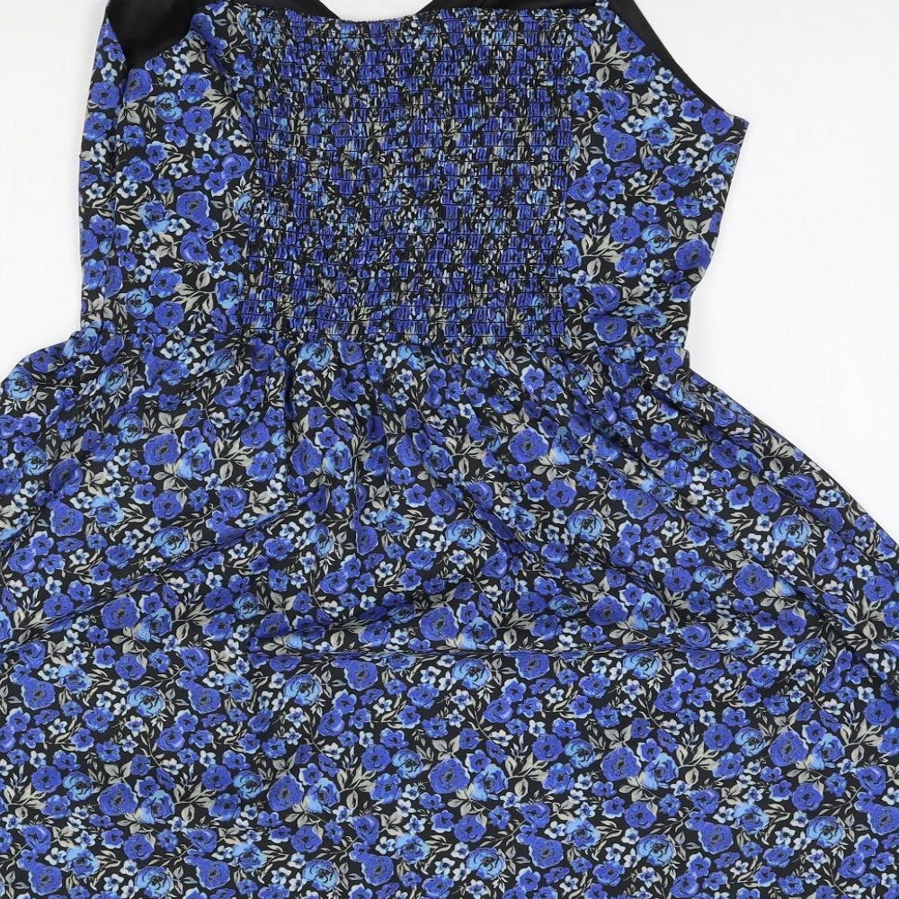 SheIn Womens Blue Floral Polyester A-Line  Size L  V-Neck