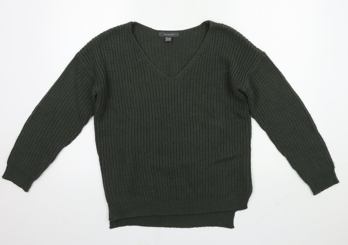 Primark Womens Green V-Neck  Acrylic Pullover Jumper Size XS