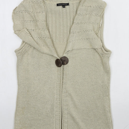 David Emanuel Womens Beige V-Neck  Acrylic Cardigan Jumper Size 12