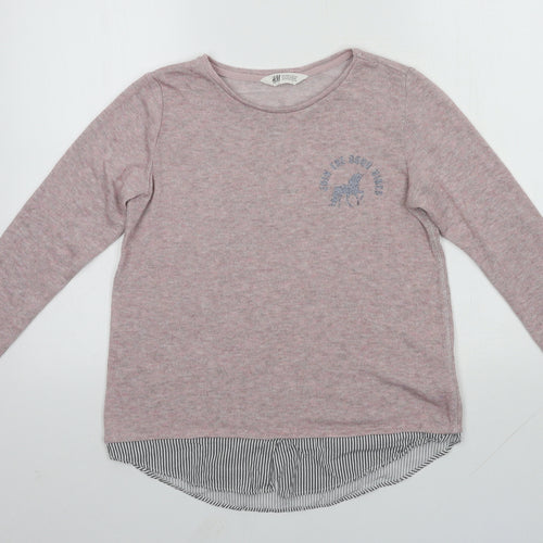 H&M Girls Pink Round Neck  Polyester Pullover Jumper Size 12-13 Years
