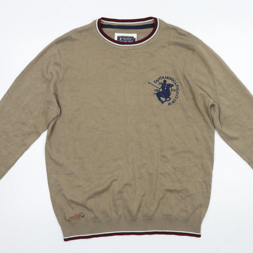 Santa Monica Mens Brown Round Neck  Cotton Pullover Jumper Size L