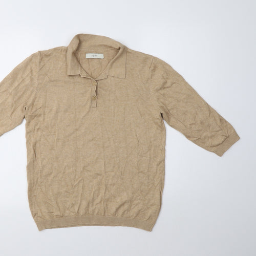 ADPT. Womens Beige Collared  Viscose Pullover Jumper Size L