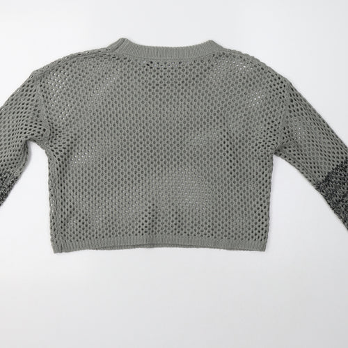 Lasula Womens Grey Crew Neck Striped Acrylic Pullover Jumper Size 12