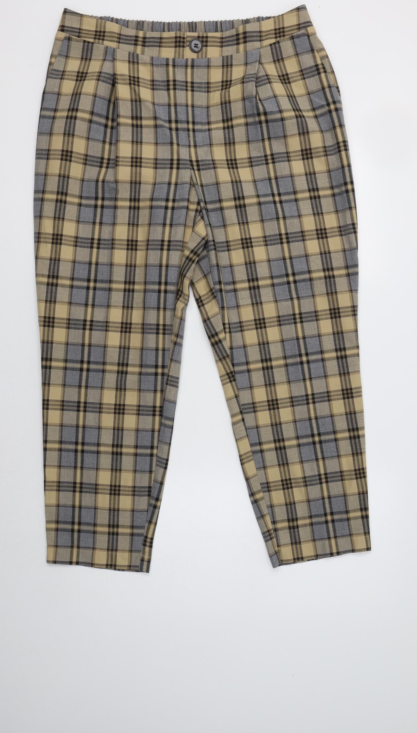Primark Womens Beige Check Polyester Trousers  Size 16 L25 in Regular