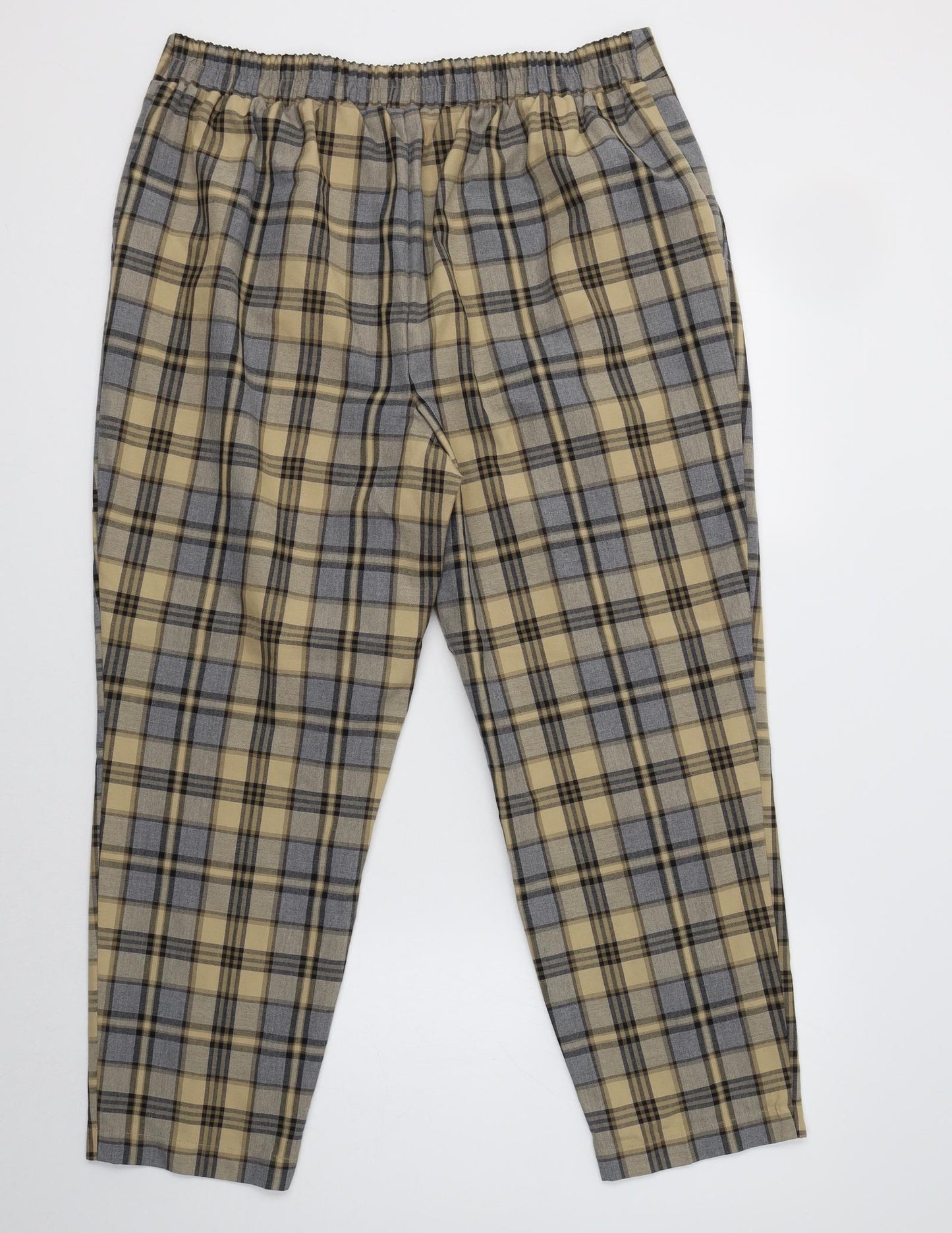 Primark Womens Beige Check Polyester Trousers  Size 16 L25 in Regular