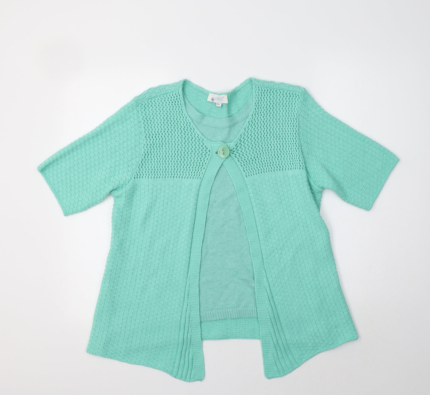 Anamor Womens Green Crew Neck  Cotton Cardigan Jumper Size L