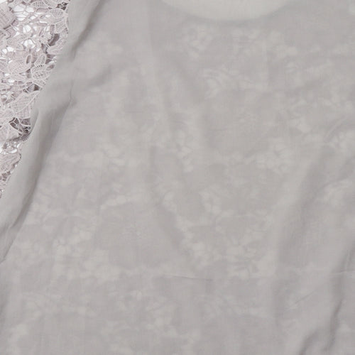 Club L Womens Grey Floral Polyester Basic Blouse Size 24 Crew Neck - Lace Overlay