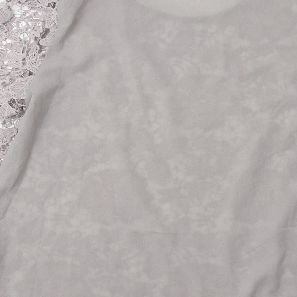 Club L Womens Grey Floral Polyester Basic Blouse Size 24 Crew Neck - Lace Overlay
