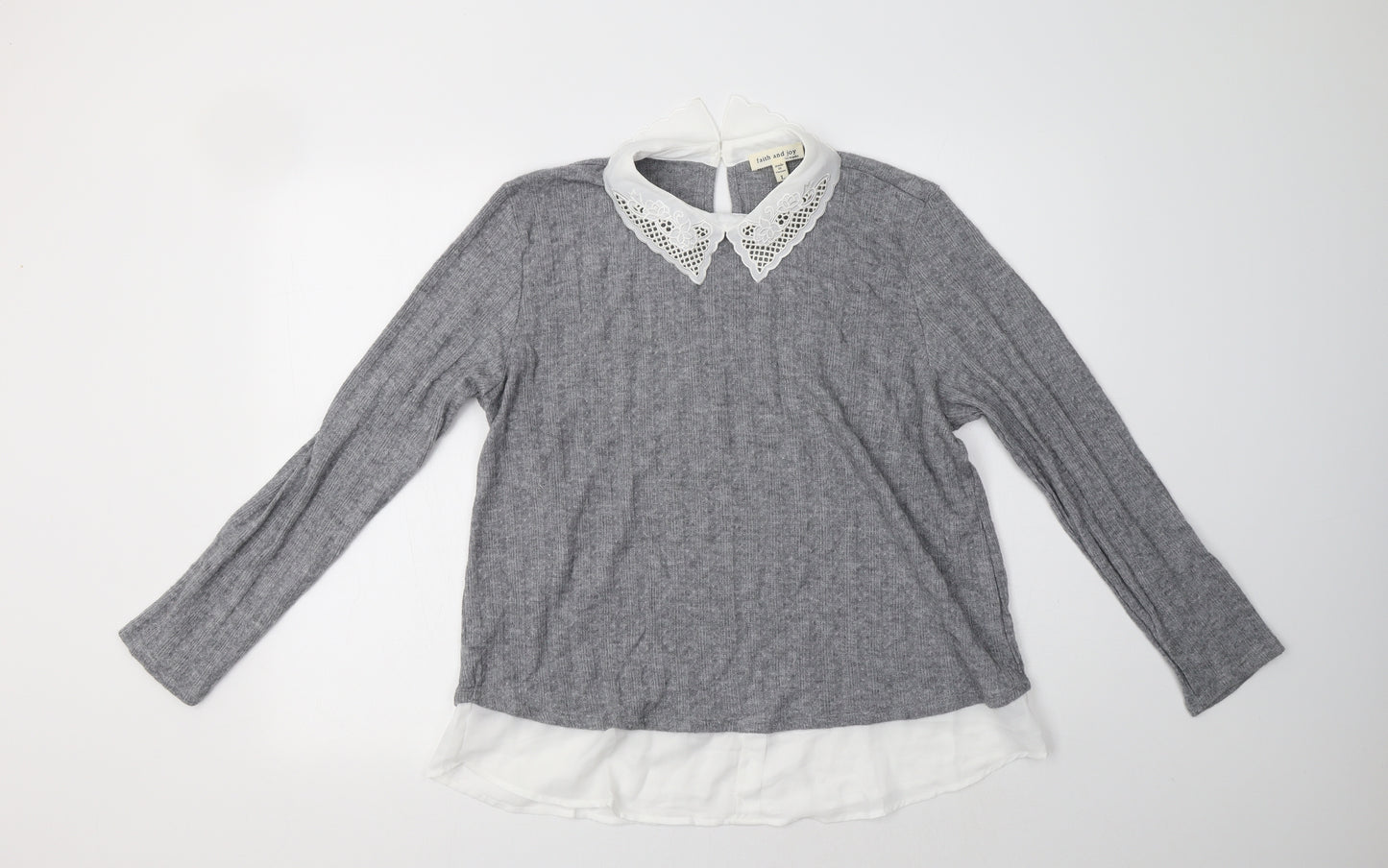 Faith and Joy Womens Grey Collared  Polyester Pullover Jumper Size L