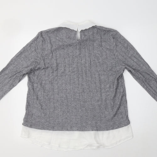 Faith and Joy Womens Grey Collared  Polyester Pullover Jumper Size L