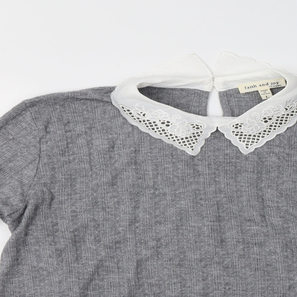 Faith and Joy Womens Grey Collared  Polyester Pullover Jumper Size L