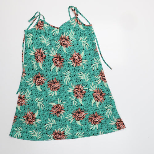 New Look Womens Green Floral Polyester A-Line  Size 8  V-Neck