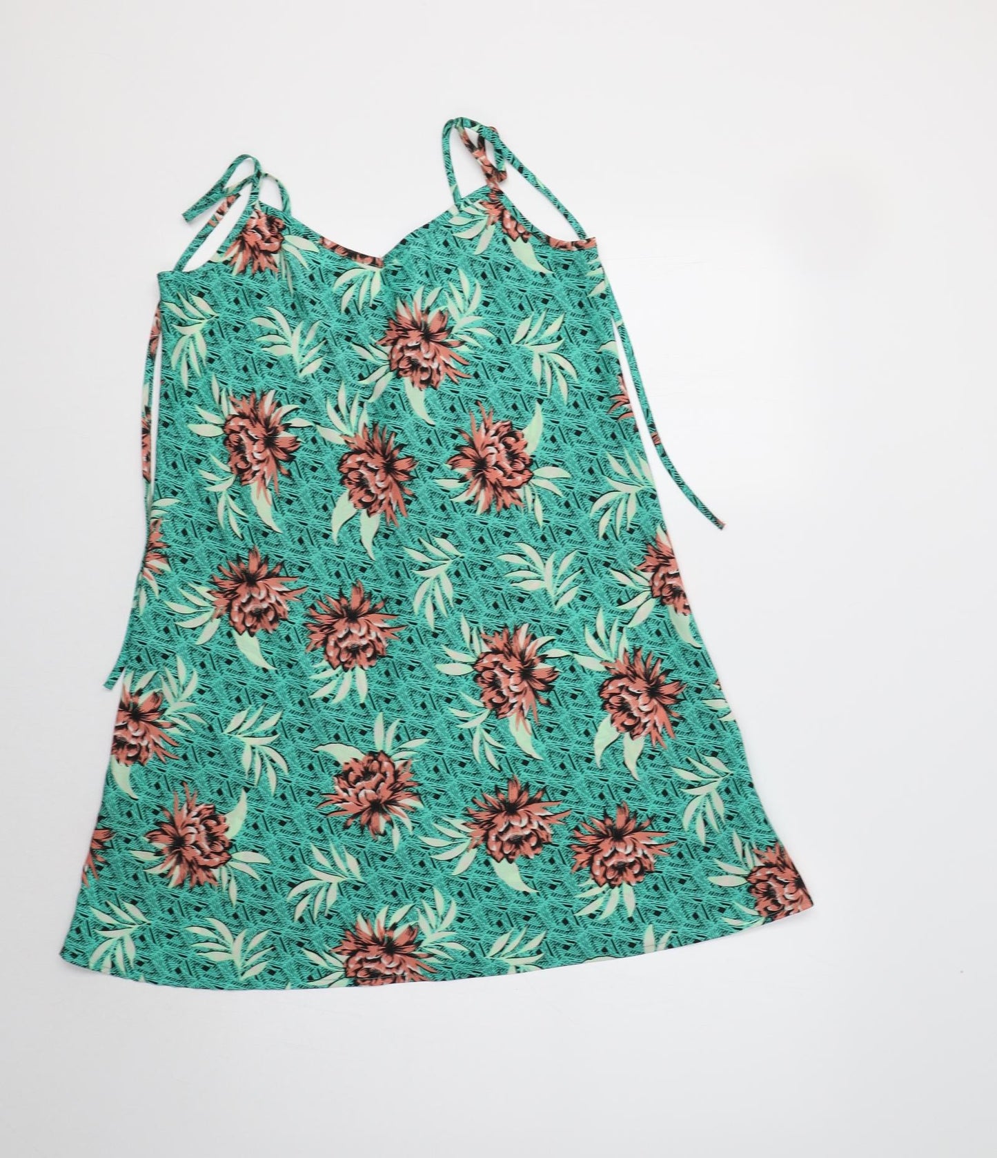 New Look Womens Green Floral Polyester A-Line  Size 8  V-Neck