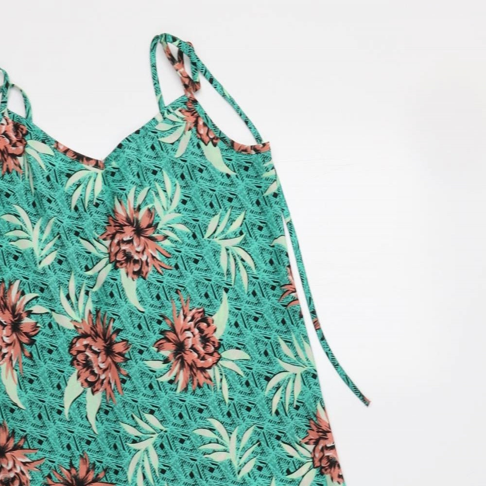 New Look Womens Green Floral Polyester A-Line  Size 8  V-Neck