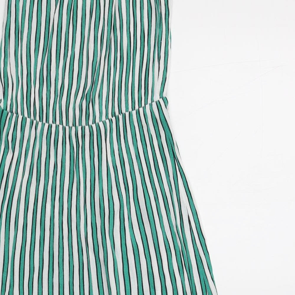 H&M Womens Green Striped Viscose A-Line  Size 8  Off the Shoulder