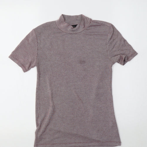 Zara Womens Red Striped  Basic T-Shirt Size S Mock Neck