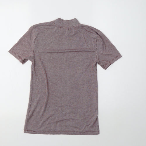 Zara Womens Red Striped  Basic T-Shirt Size S Mock Neck
