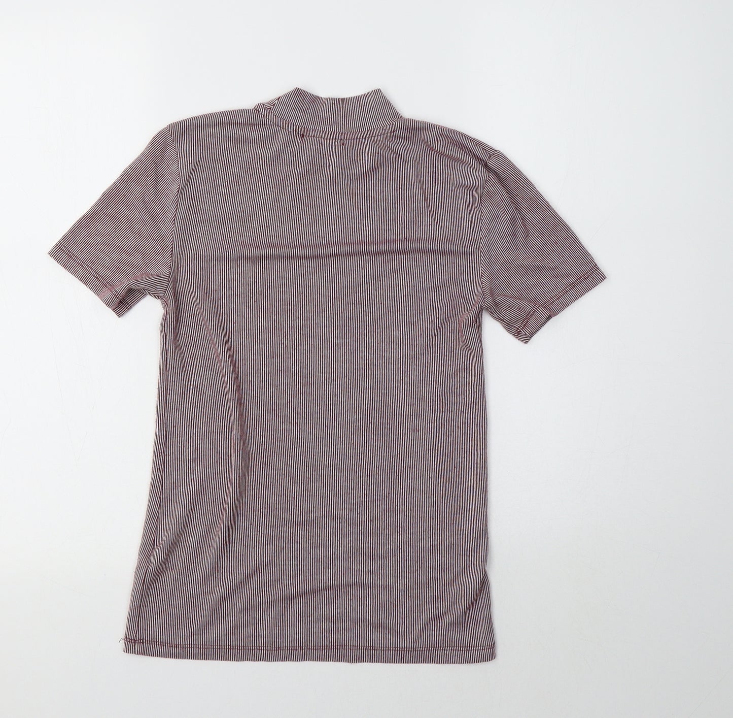 Zara Womens Red Striped  Basic T-Shirt Size S Mock Neck