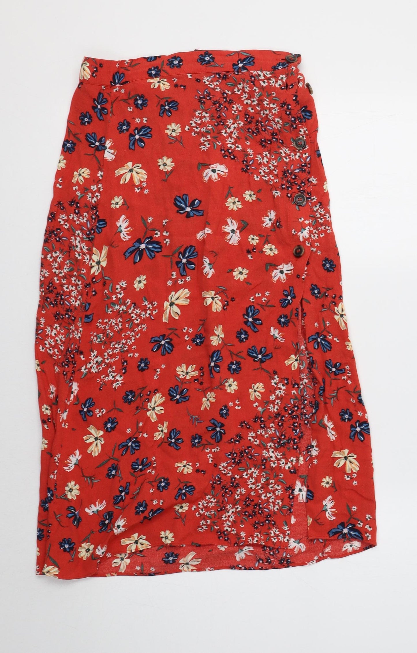 H&M Womens Red Floral Viscose A-Line Skirt Size 6
