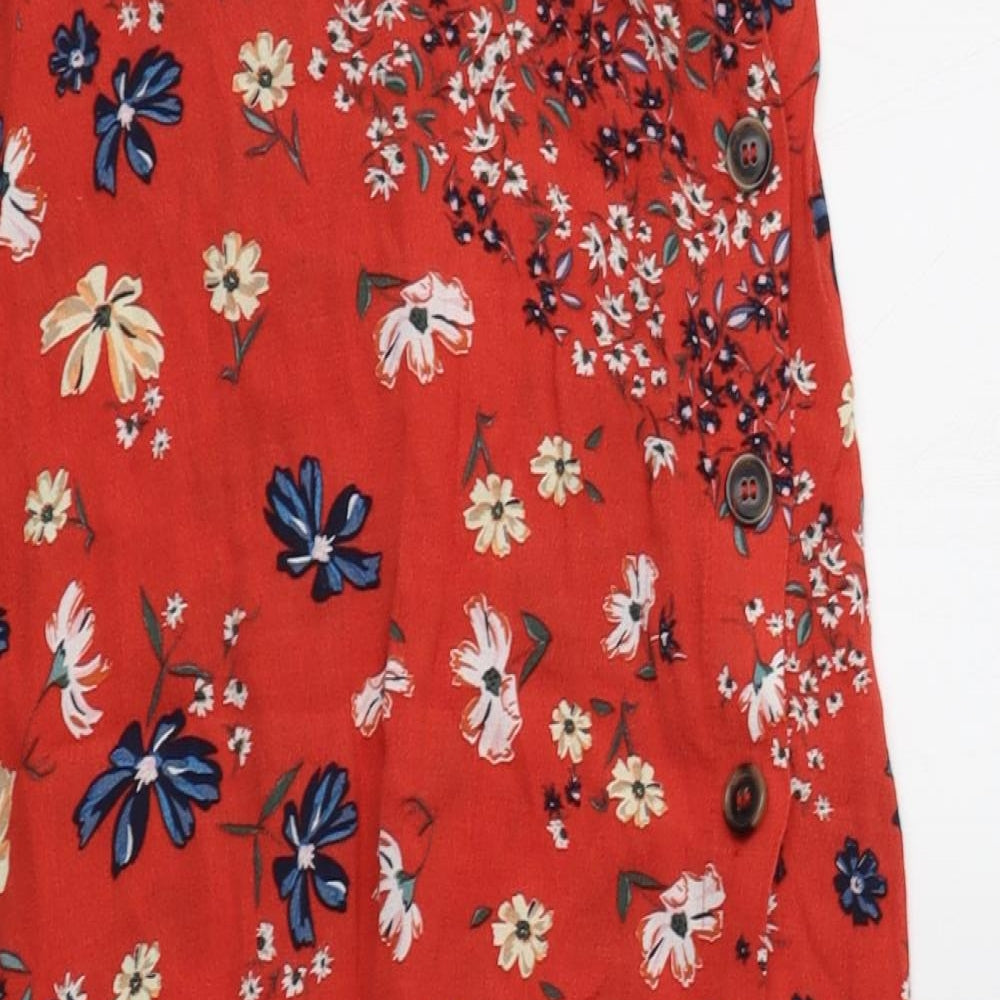 H&M Womens Red Floral Viscose A-Line Skirt Size 6