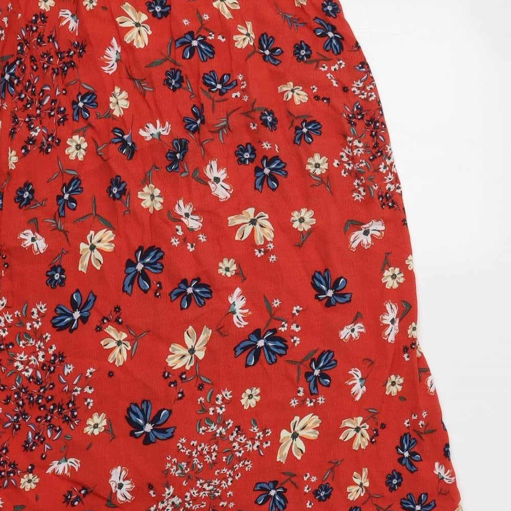 H&M Womens Red Floral Viscose A-Line Skirt Size 6