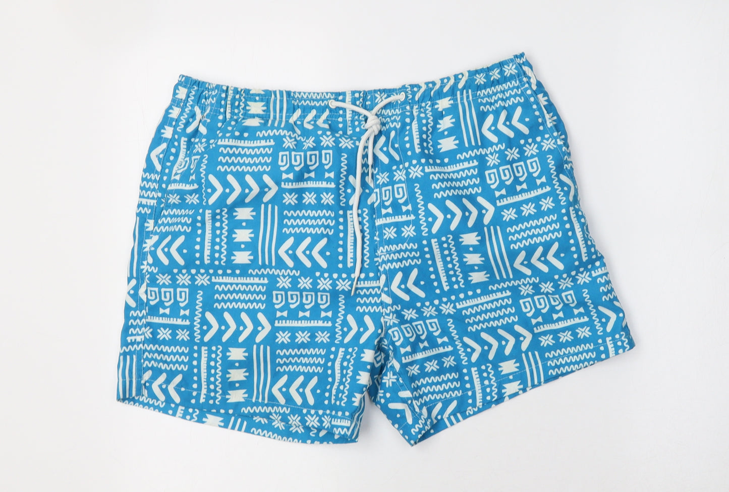 Brave Soul Mens Blue Geometric Polyester Bermuda Shorts Size S L6 in Regular