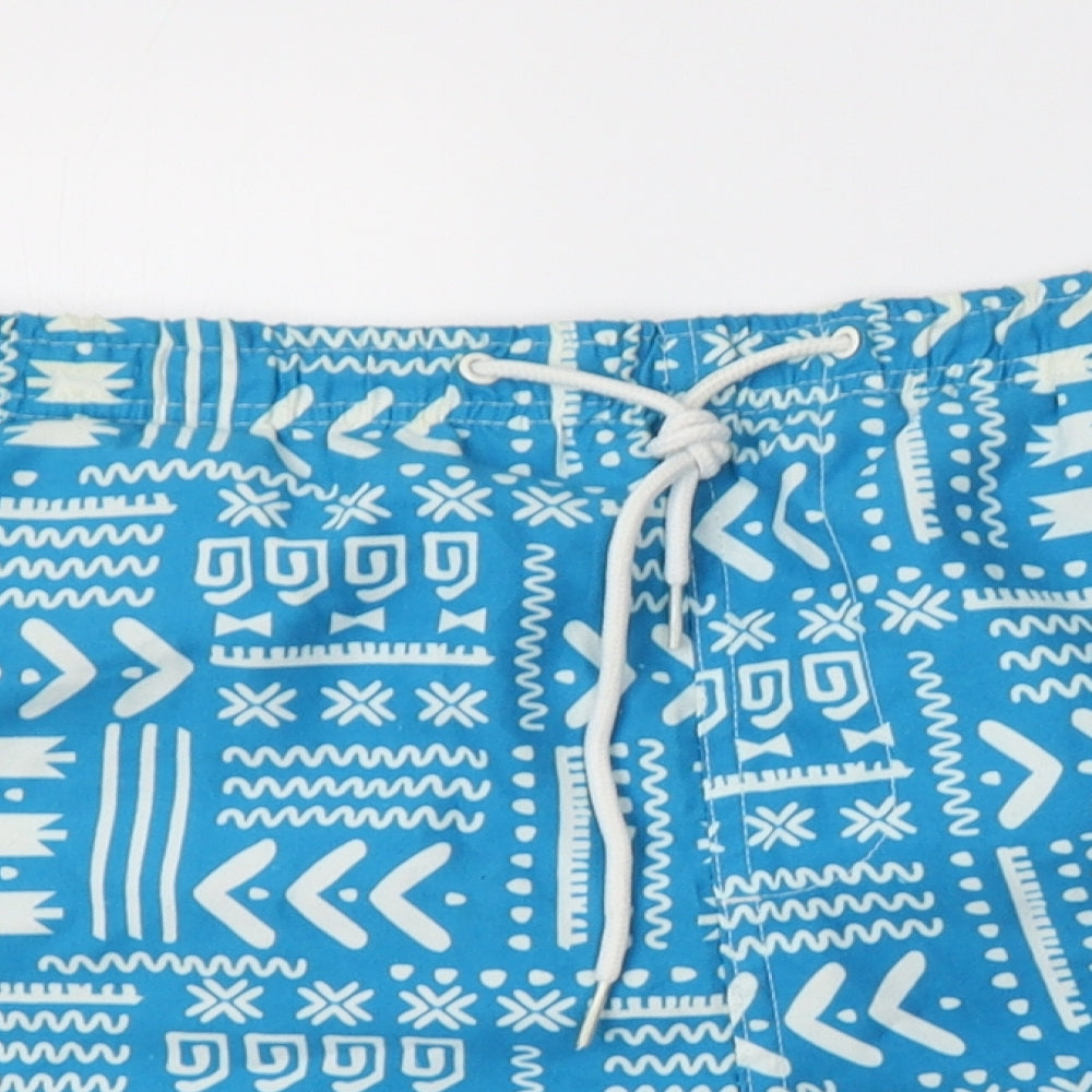 Brave Soul Mens Blue Geometric Polyester Bermuda Shorts Size S L6 in Regular